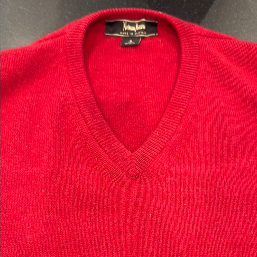 Neiman Marcus Red V-Neck Sweater